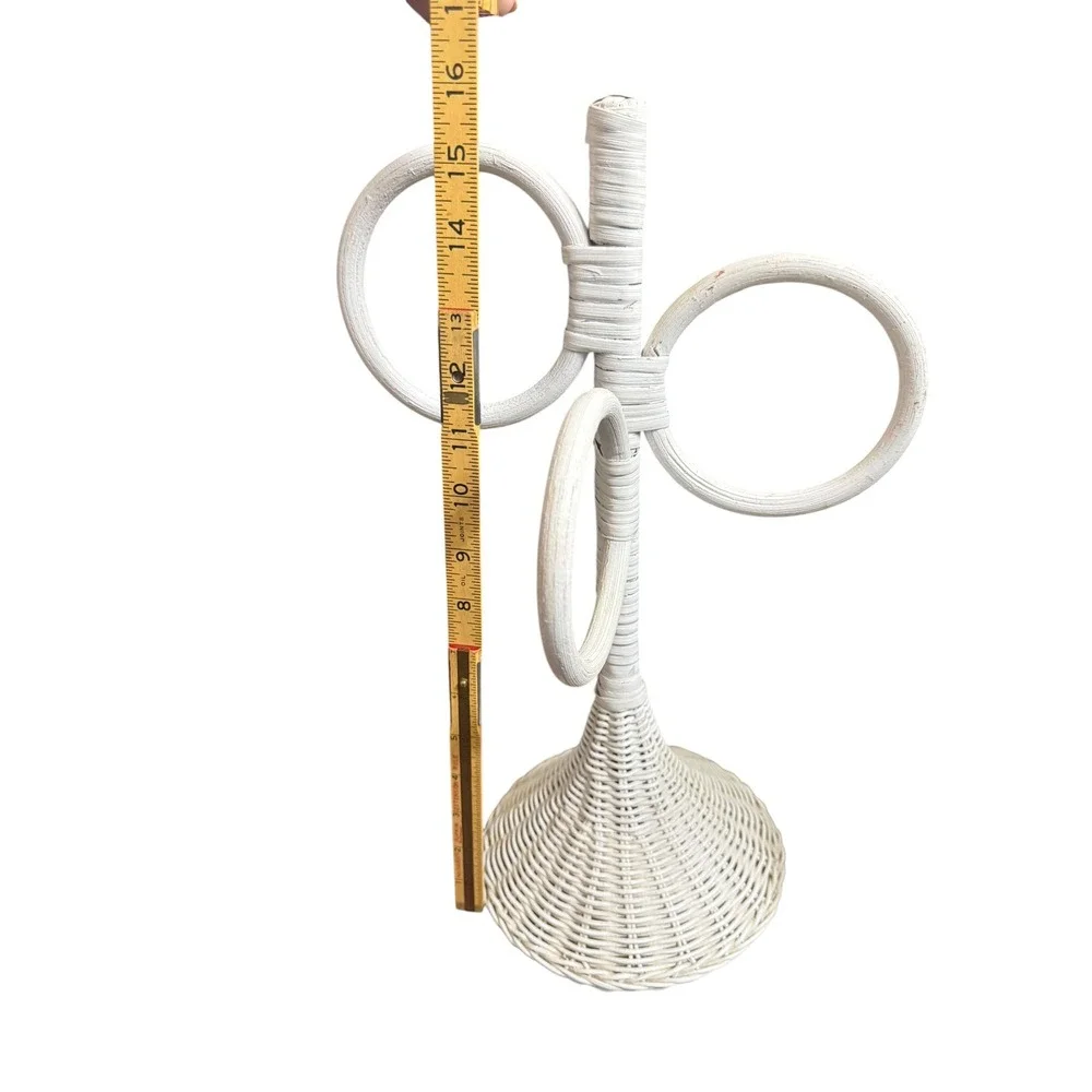 Vintage White Wicker Towel Holder 3-Ring Rack Shabby Chic Coastal Cottagecore
